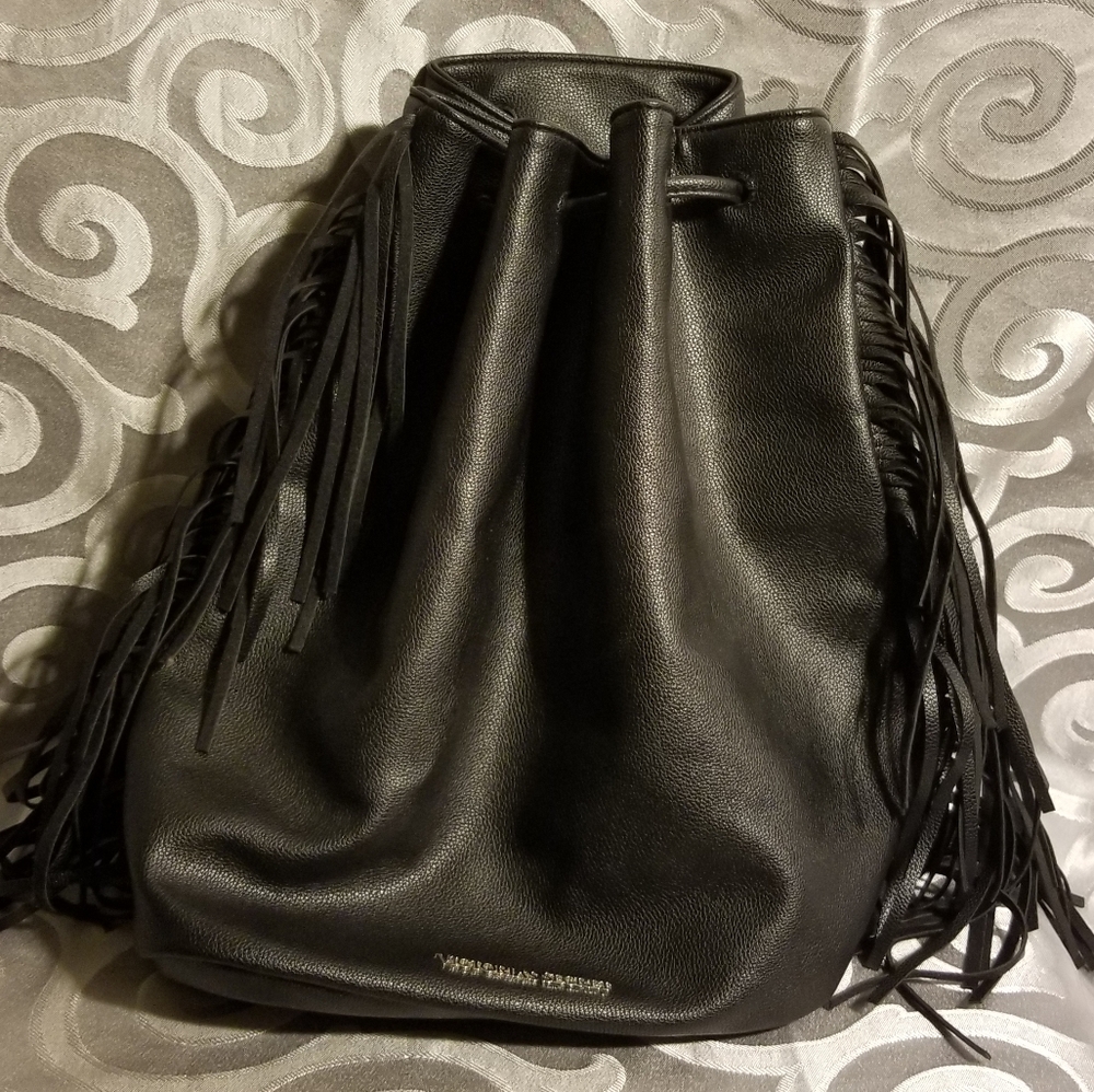 Victoria's Secret black drawstring with fringe bag